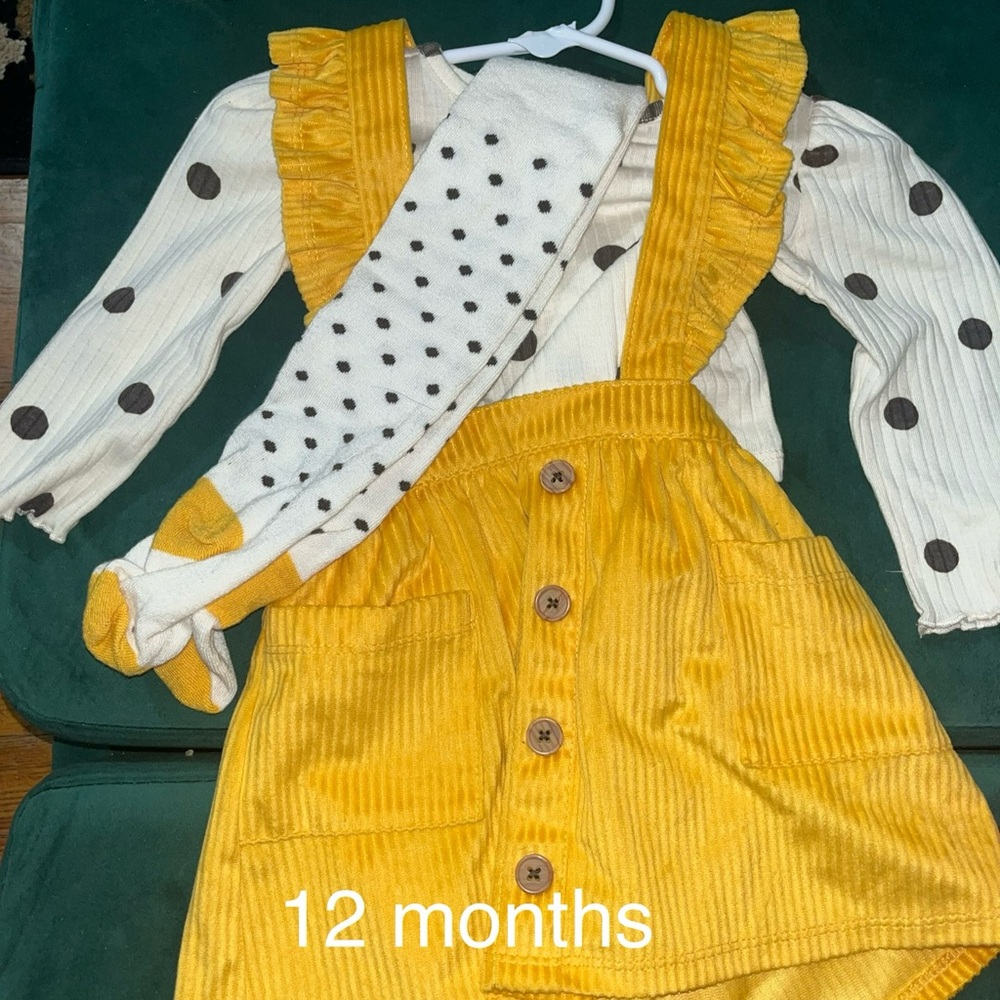 Yellow Corduroy Baby Dress with Polka Dot Top